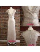 Gorgeous Sparkly Gold Long Formal Evening Dress Cap Sleeves With Sexy V-neck