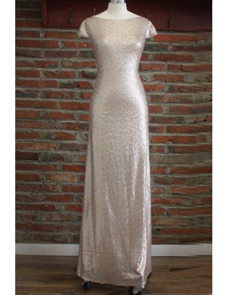 Modest Gold Sequin Long Bridesmaid Dresses With Cap Sleeves For Weddings