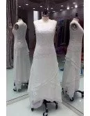 Elegant Ivory Lace Chiffon Ankle Length Older Brides Wedding Dress With Criss Cross