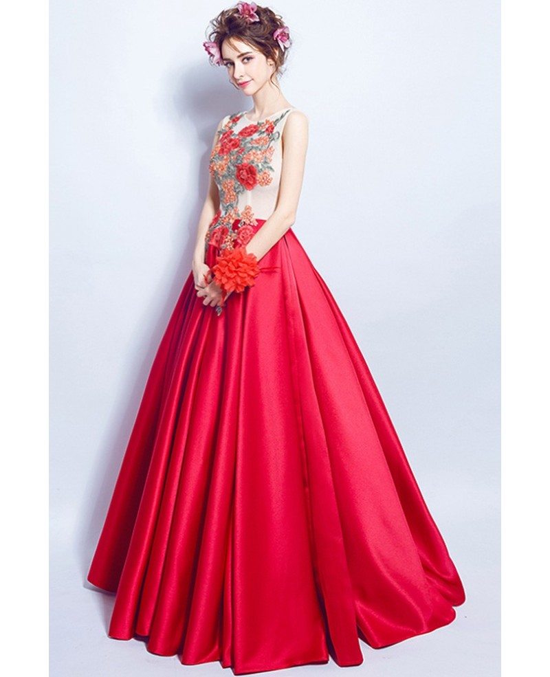 red satin evening gown