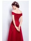 Elegant Lace Tulle Red Party Dress With Off Shoulder Sleeves