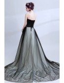 Strapless Black Long Prom Gowns With Grey Lace