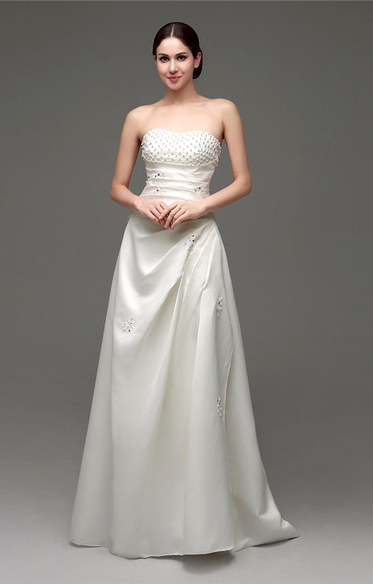 A-line Strapless Floor-length Wedding Dress #C21263 $168 - GemGrace.com