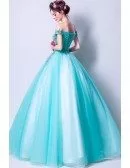 Off Shoulder Aqua Blue Prom Dress Ball Gown With Special Lace