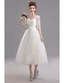 Backless Midi Ivory Bridal Party Dress With 1/2 Lace Sleeves