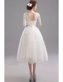 Backless Midi Ivory Bridal Party Dress With 1/2 Lace Sleeves