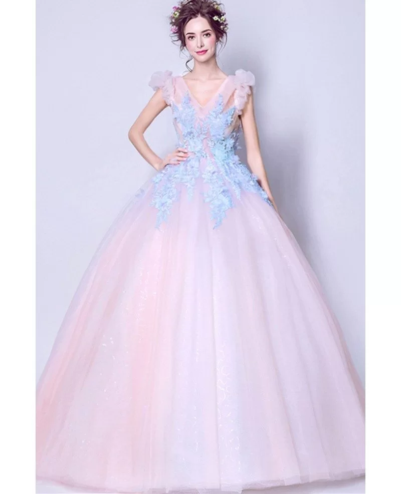 blue and pink gown