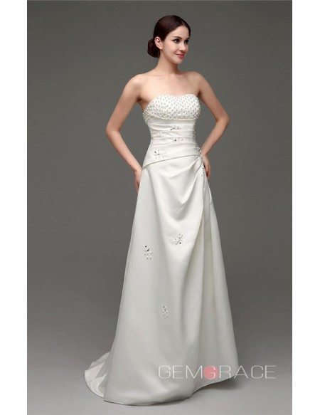 A-line Strapless Floor-length Wedding Dress