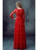 Vintage All Lace Red Prom Dress Long With Floral Beading