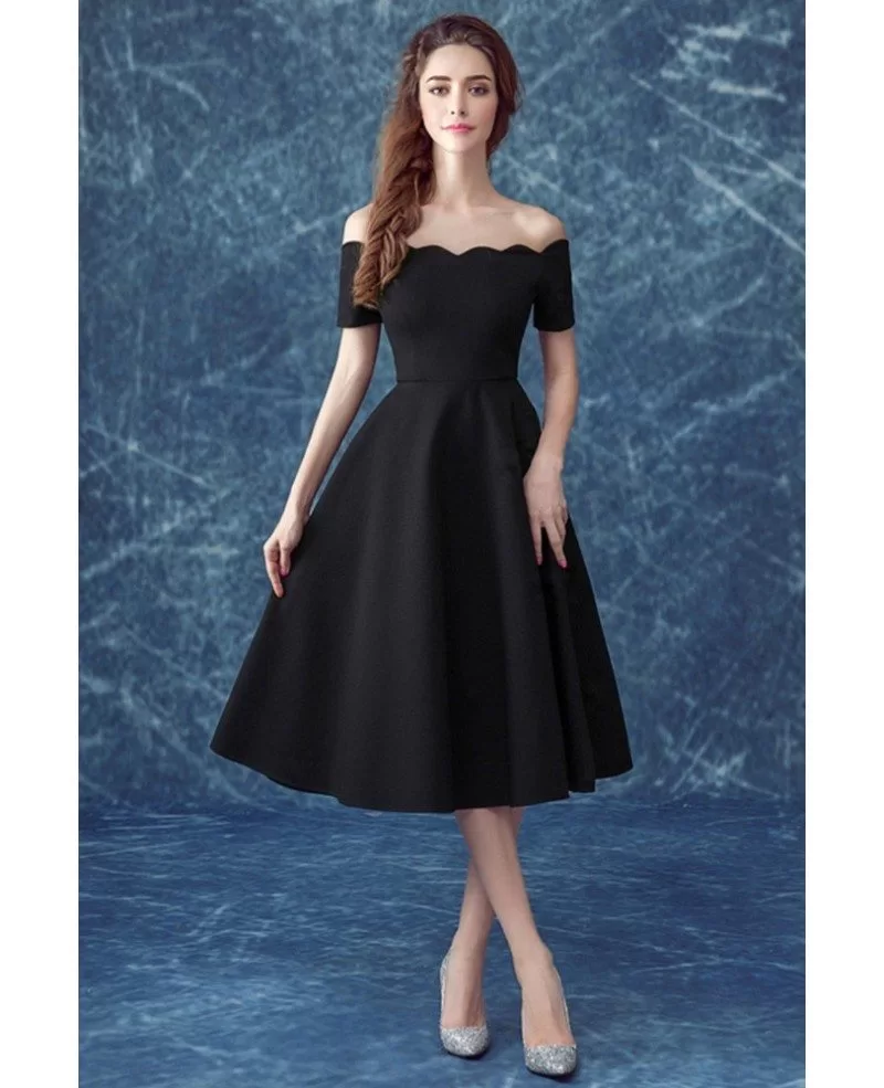 Midi Simple Black Formal Dress With Off ...
