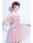 Lilac Tulle Lace Cocktail Prom Dress For Juniors Homecoming