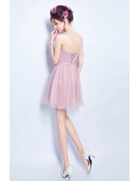 Lilac Tulle Lace Cocktail Prom Dress For Juniors Homecoming