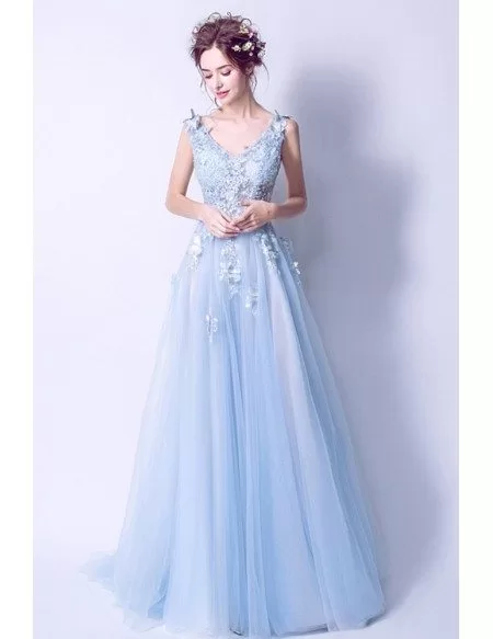 light blue floral gown