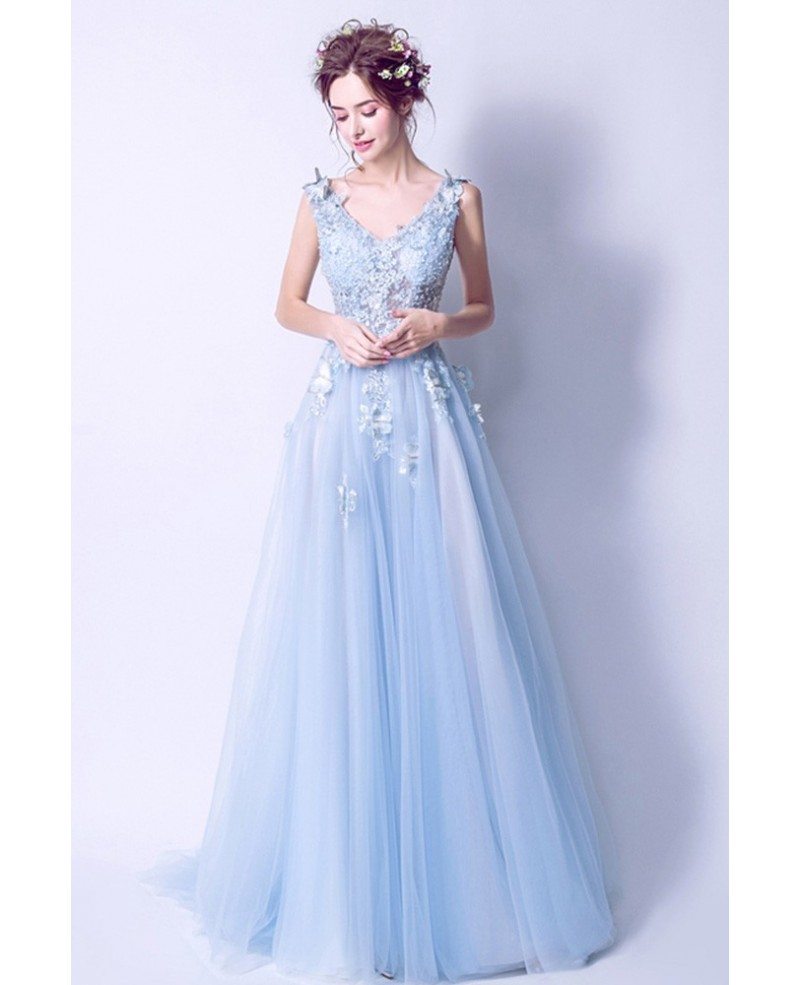 light blue formal dresses long