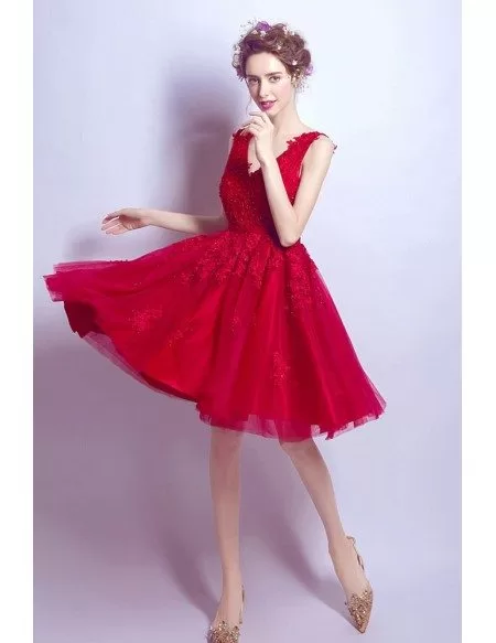Short V-neck Red Homecoming Dress With Lace Beading Straps