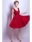 Short V-neck Red Homecoming Dress With Lace Beading Straps