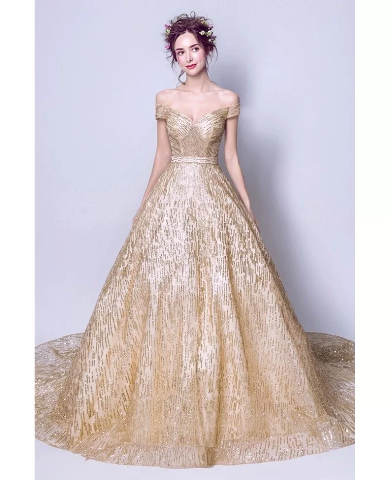 gold off the shoulder gown