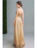 Bling-bling Modest Gold Prom Formal Dress Long For Women