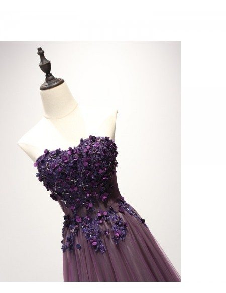 Purple A-line Sweetheart Floor-length Tulle Prom Dress With Beading