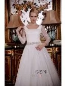 Ball-Gown Square Neckline Chapel Train Organza Wedding Dress With Beading Ruffle