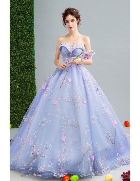 Gorgeous Light Blue Formal Bridal Dress With Florals Train #AGP18146 ...
