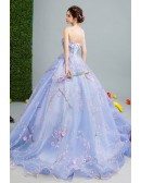 Gorgeous Light Blue Formal Bridal Dress With Florals Train