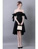 High Low Slim Black Prom Dress With Off The Shoulder Straps