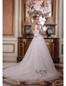 Ball-Gown Square Neckline Chapel Train Organza Wedding Dress With Beading Ruffle