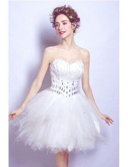 White Beaded Feathers Homecoming Dress In Cocktail Length
