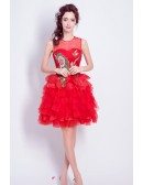 Vintage Tiers Red Homecoming Dress With Sequined Bodice