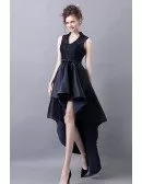 High Low V-neck Formal Prom Dress With Lace Beading Dark Navy Blue