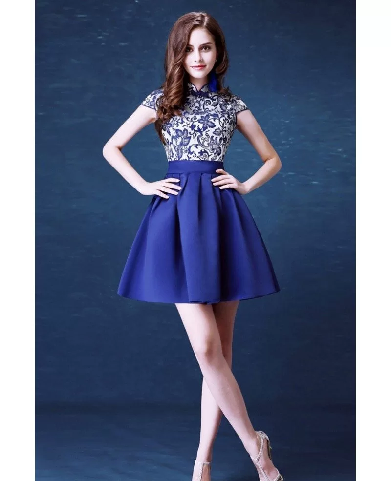 Modest Cocktail Embroidery Homecoming Dress Blue For Juniors #AGP18284