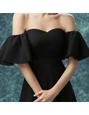 Simple Black Tea Length Party Dress With Off Shoulder Puffy Sleeves