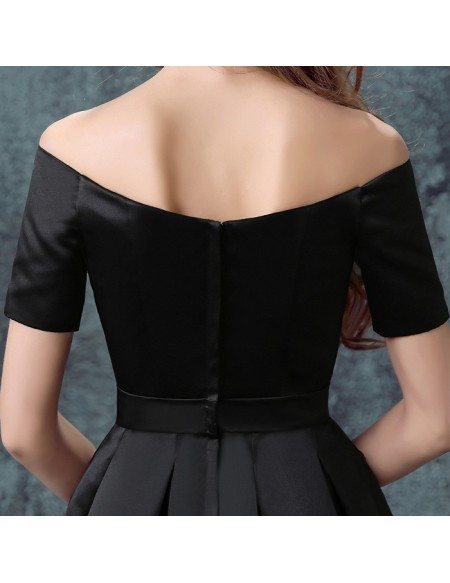 Little Black Cocktail Prom Dress With Off Shoulder Sleeves
