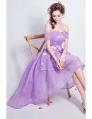 Purple High Low Prom Dress Off The Shoulder With Florals