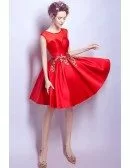 Hot Red Satin Prom Gown Short With Appliques