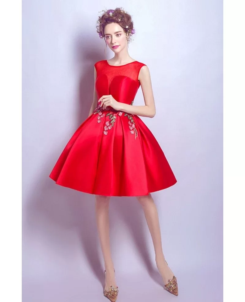 Hot Red Satin Prom Gown Short With 