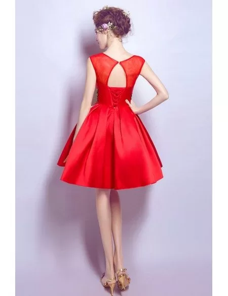 Hot Red Satin Prom Gown Short With Appliques
