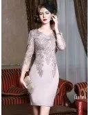Long Sleeve Embroidered Cocktail Dress For Women Over 40,50 Wedding Guest Dress
