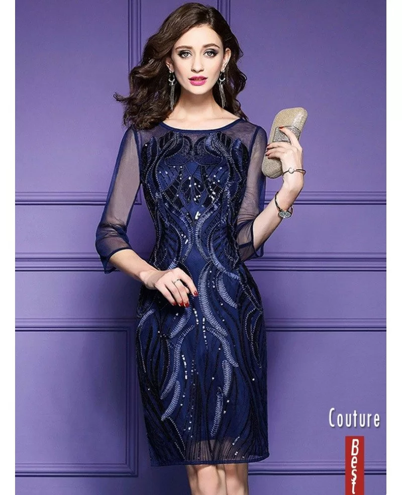 Classy Royal Blue Luxe Embroidered Cocktail Dress For Weddings Wedding