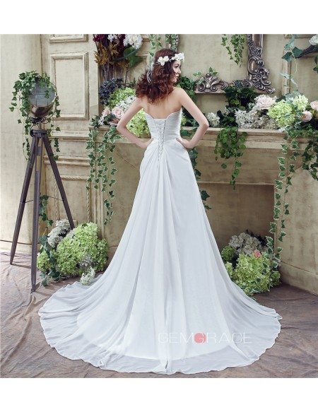 A-line Strapless Court-train Wedding Dress #C20242 $129 - GemGrace.com