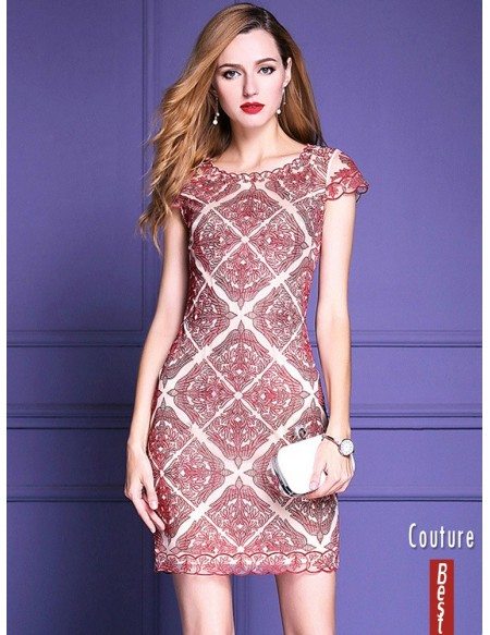 Unique Burgundy Embroidery Cocktail Dress For Weddings Cap Sleeves # ...