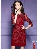 Burgundy Half Sleeve Petie Dress For Weddings With Embroidery