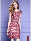High-end Embroidery Cocktail Dress With Cap Sleeves Wedding Guest Dress