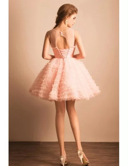 Super Cute Pink Puffy Short Ballgown Prom Dress With Bow