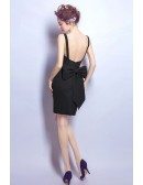 Little Black Fitted Short Party Dress With Cute Bow In Back