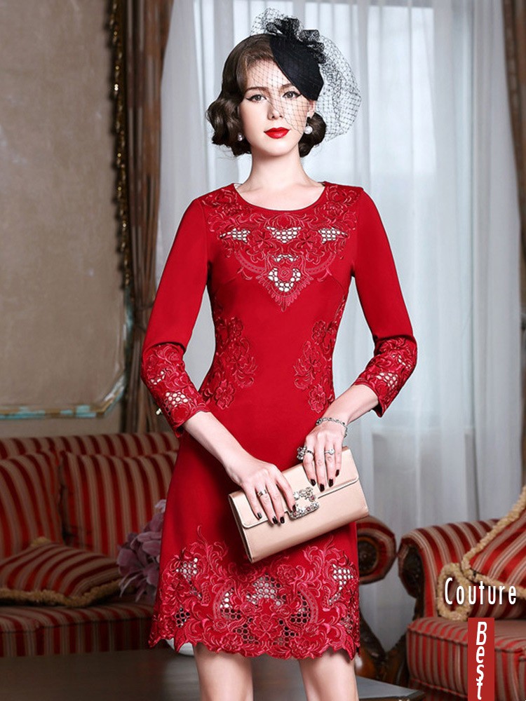 High-end Embroidery Long Sleeve Party Dress For Women Over 40,50 ...