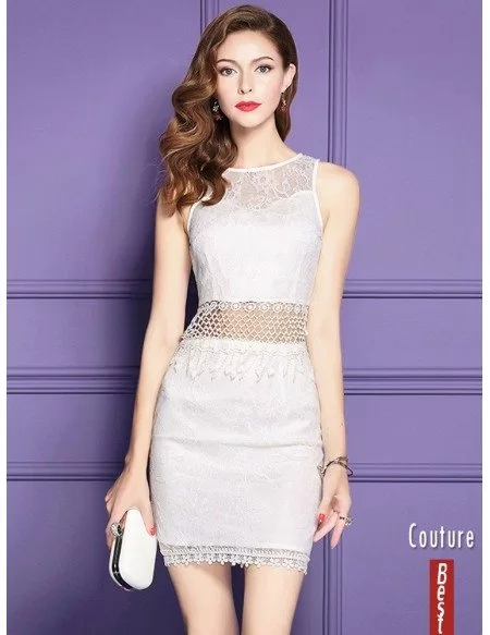 Little White Lace Sexy Cutout Lace Dress For Wedding Parties #ZL8097 -  GemGrace.com