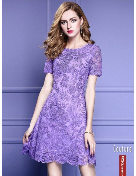 Elegant Purple Lace A Line Wedding Guest Dress With High-end Embroidery