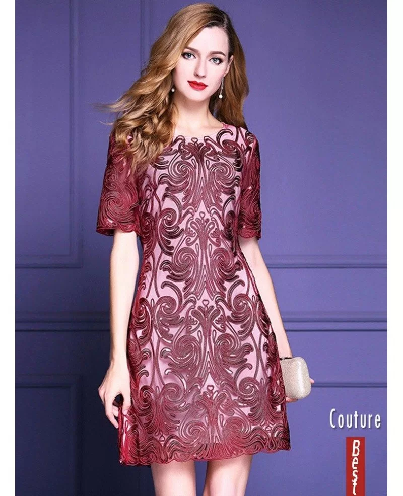 Classy Burgundy Short Sleeve Cocktail Dress For Over Weddings #ZL8126 ...